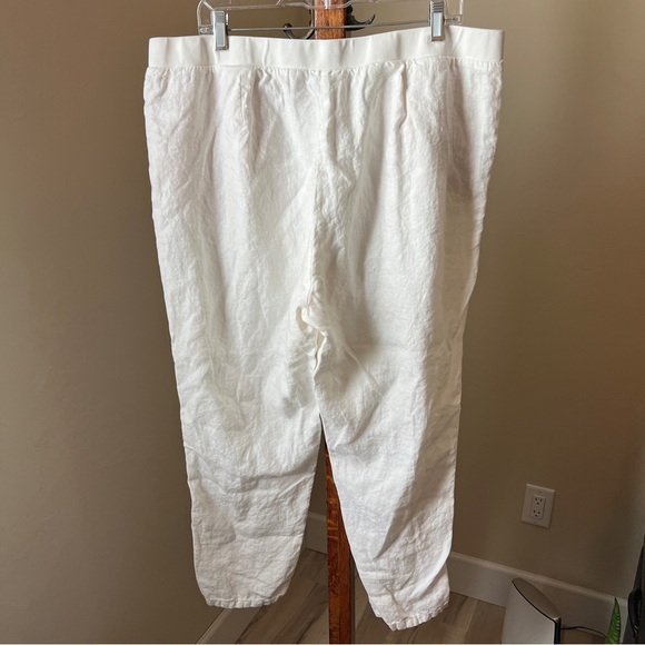 J Jill Love Linen Pants XL Cropped Pull On Pockets Ivory Relaxed Comfort Band - Picture 4 of 12